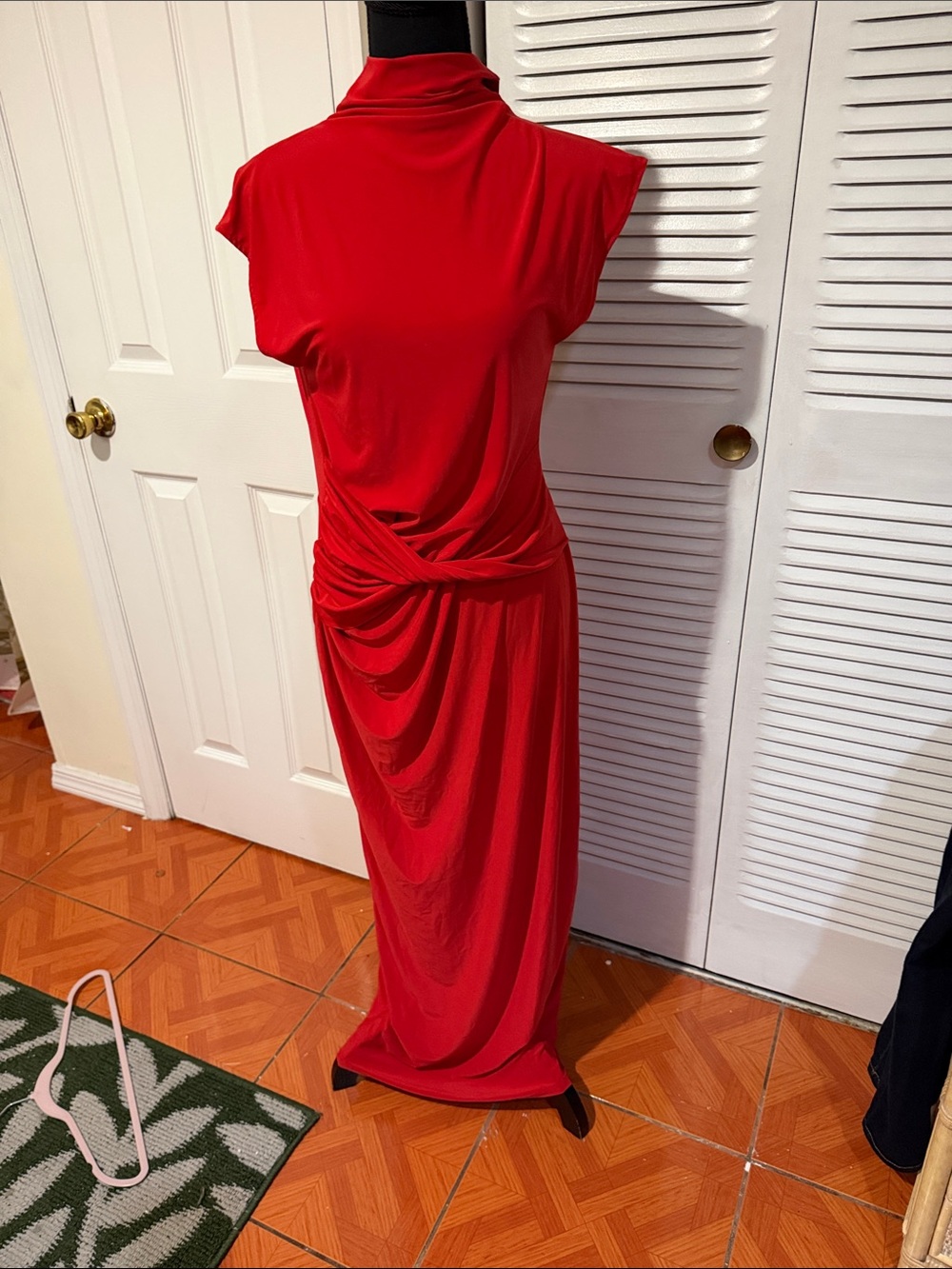 Zara Bold Red Twist-Waist Maxi Dress